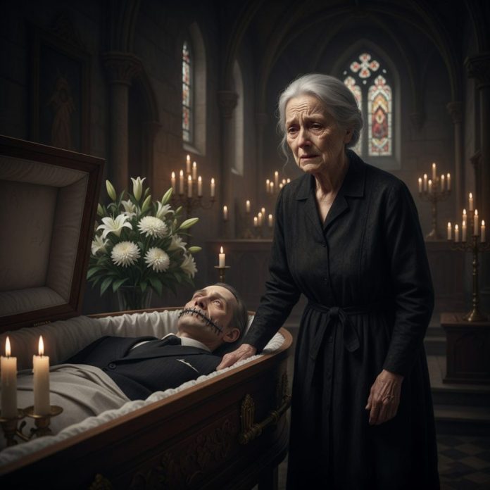 dreamina-2025-09-26-2182-A sobbing old woman in mourning clothes ...