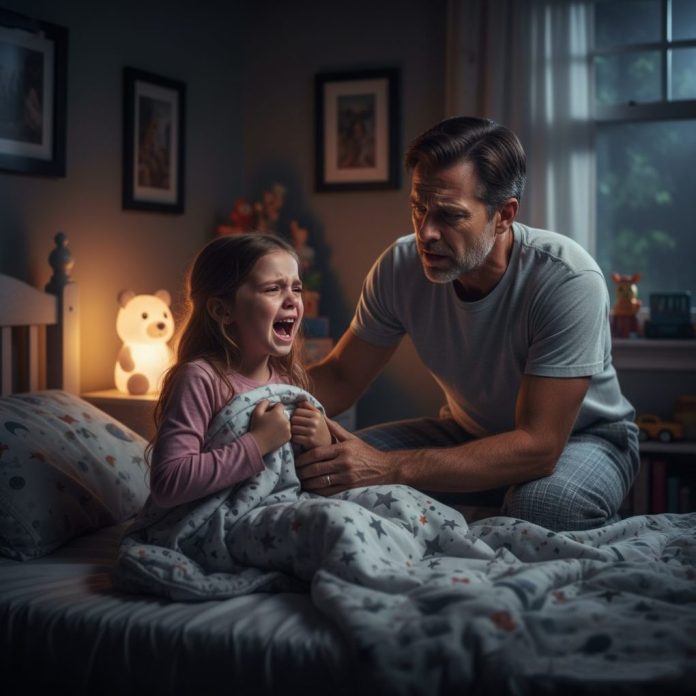 dreamina-2025-09-28-2464-A realistic nighttime bedroom scene in a...