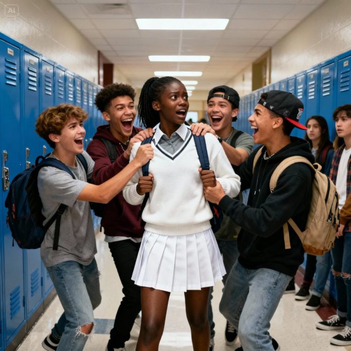 dreamina-2025-11-01-7643-A candid shot in a high school hallway, ...