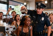 Racist policeman pours coffee on black woman and says rude things – when he finds out who she is, he kneels down to apologize but it’s too late…