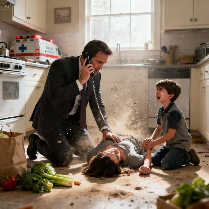 dreamina-2025-11-06-1676-Touching scene in a bright kitchen. A ma...