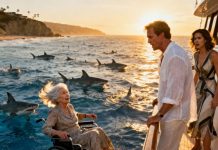 “It’s time to meet the sharks!” — the son and daughter-in-law pushed their elderly mother into the sea to steal her $10 million savings. But when they returned to their mansion, she was already there… waiting for them with a shocking surprise.