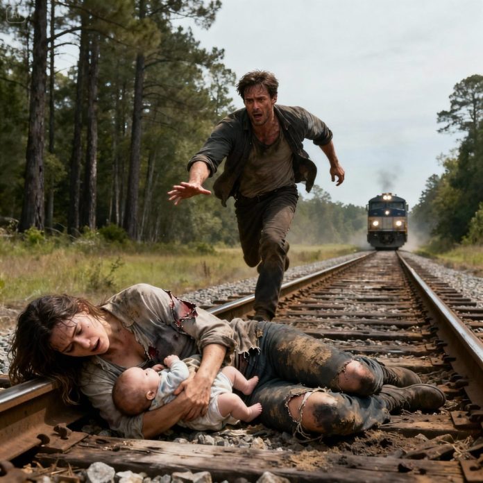 dreamina-2025-11-07-9477-A dramatic scene shot on a rural railway...