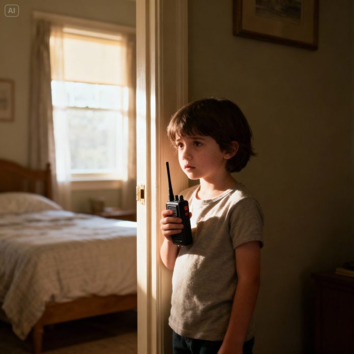 dreamina-2025-11-09-3592-A young child holding a walkie-talkie in...