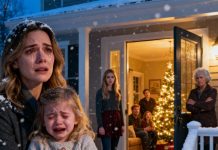 On Christmas Eve dinner, my daughter ran ahead to knock on the door, her little hands shaking with excitement. My sister opened it, sighed, and muttered, “What’s she doing here? Please, we don’t want any drama tonight.” Moments later, my daughter came back to me crying. “Auntie said she doesn’t want us here, Mommy.” I walked up and knocked again, my heart pounding, ready to face them. Then my mother appeared, her voice cold as ice: “Tonight’s for real family only — take the kids and don’t come back.” Through the doorway, I saw them all — my entire family — laughing around the shining Christmas tree, the picture of a perfect holiday. I just nodded, forcing a faint smile. “I understand,” I whispered. Ten minutes later, my father burst through the door, calling my name — his face white as snow.
