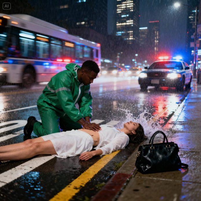 dreamina-2025-11-15-7326-A dramatic night street, drenched in rai...