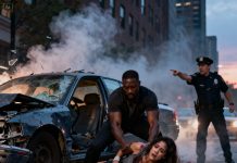 A Black Man Risked Everything to Save a Young Woman from a Horrific Car Crash, Only to Be Wrongly Accused of Being a Thief by a Racist Cop — But When She Finally Woke Up, the Words She Spoke Left Everyone Watching in Complete Shock.