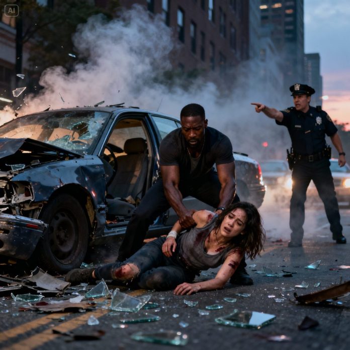 dreamina-2025-11-19-9792-_A dramatic car accident scene in the ci...