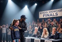 A long round of applause erupted for my daughter during the school talent show. But the judges remained cold. One of them sneered, “Don’t think you have talent. They’re only clapping out of pity for a poor kid with a single mom.” Tears filled my eyes as my daughter lowered her head in shame. Suddenly, a man from the back row stood up and walked straight onto the stage. The moment the judges saw his face, their expressions turned pale—and what he said next changed everything.