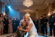 In the middle of a luxurious wedding, an elderly homeless woman slowly walked in, hoping only for a glass of water. Guests whispered in disgust, rolling their eyes as security moved toward her to drag her out. But the bride suddenly froze the moment she saw the woman’s face. Without a word, she lifted her gown and ran across the ballroom, dropping to her knees in front of the trembling woman as hundreds of stunned guests looked on. Her voice cracked as tears streamed down her cheeks: “Mom… I’m so sorry. I had no idea you were still alive… or still searching for me.” In that instant, the entire room went silent—no music, no laughter—just the shattering truth hanging in the air.