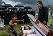 “Tu hija todavía está viva” – El niño negro sin hogar corrió hacia el ataúd y reveló un secreto que dejó al multimillonario sin palabras…