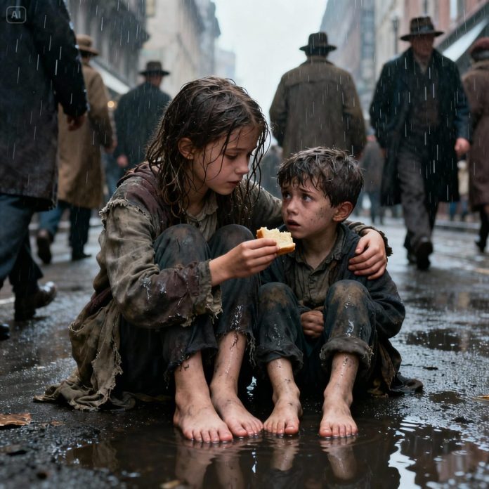 dreamina-2025-11-27-5097-“Two homeless children sitting on a rain...