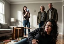 At seven months pregnant, I won a million-dollar lottery prize. Moments later, my husband’s family stormed in, demanding the ticket and repeating, “What’s yours belongs to this family.” In the chaos, I stumbled and hit the floor, a sharp pain gripping my abdomen so tightly I could barely breathe. My sister-in-law actually laughed, raising her phone to film. “Let’s see how dramatic she gets.” I braced myself, stood up slowly, wiped my lip, and looked each of them in the eye. My voice was steady—unnervingly steady. “Every one of you… will regret this.” And within hours, they truly did.