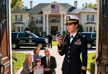 I—a female soldier returning after three years stationed at the border—was stopped at the gate of the mansion. My sister folded her arms, her voice dripping with disdain: “This prestigious family is full of successful entrepreneurs. There’s no place here for a pathetic, poor soldier like you.” I stood still, neither arguing nor explaining. I simply took out my phone and dialed a familiar number: “Hello, proceed.” Five minutes later, they all turned pale and collapsed to their knees, begging me to say just one word. They had no idea… I was never just a “regular soldier.”