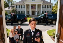 I—a female soldier who had just returned after three years on the border—was stopped at the gate of the mansion. My sister crossed her arms and said with contempt, “This elite family is full of successful business people. There’s no place here for a poor, insignificant soldier like you.” I didn’t move. I didn’t argue or explain. I simply took out my phone and dialed a familiar number: “Go ahead.” Five minutes later, they all went white and dropped to their knees, begging me to say something. They had no idea… I was never just an “ordinary soldier.”