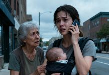 When I carried my child home, an old woman grabbed my arm. ‘Don’t go inside—call your father,’ she whispered. But my father has been dead for eight years. Still, I dialed his old number… and when he picked up, what he revealed left me frozen.