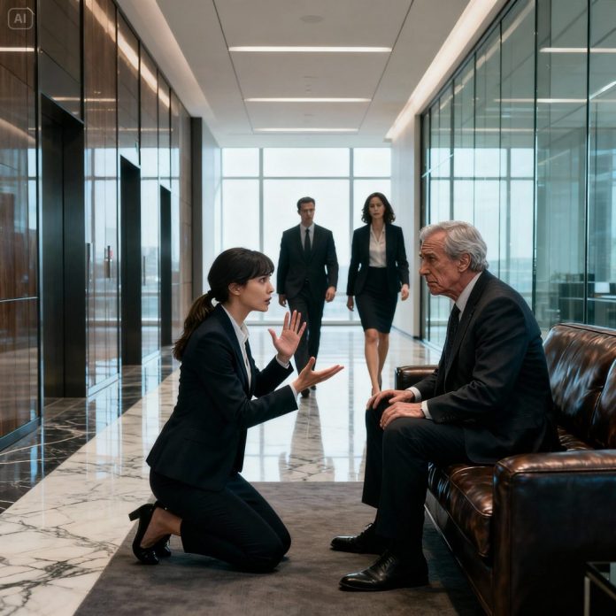 dreamina-2025-11-30-2214-A surreal corporate office scene. A youn...