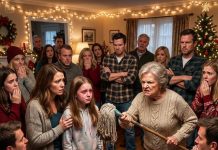 On Christmas Eve, my mother gave my daughter a dirty mop in front of twenty guests and my wife. “You eat here for free, so you can start cleaning,” she said, smiling smugly. My sister’s daughter added, “That’s what you deserved, Sophia.” That night, we packed our things and walked out. But what I did the following day sent the whole family into chaos…