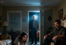 I came back after fifteen years away, longing to hold my daughter again, only to find her on her knees cleaning the floor while her husband spat on the spot she had just wiped and mocked her, “You missed it, you useless thing.” When he saw me, he smirked and said, “Irresponsible father. Basement’s that way.” I bowed my head and acted small, letting him think I was broke and harmless. But the day he tried to force my daughter to sign over the house, I stepped forward in a crisp suit and said, “No need to sign. The bank already rejected it.” He stiffened. “Why?” I held up the file. “Because the person who purchased your debt… is me.” Seconds later, the police burst through the door, and his expression was one I’ll never forget.