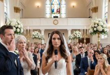 Ten minutes before my wedding, I overheard my future mother-in-law over the hallway intercom: “Has that foolish girl signed the prenup? Once the wedding’s done, her Black Card is mine.” Jack snorted. “Brandon says she’s not a wife—she’s a golden goose.” In that instant, the gentle bride inside me disappeared, and the CEO took her place. I pressed record. When I walked down the aisle ten minutes later, I raised the mic and said, “Before I say ‘I do’… I need to share what my mother-in-law just taught me in the restroom.” The entire room went silent.