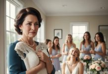 I spent six months hand-sewing my daughter’s wedding dress, every stitch filled with love. Then I walked into the bridal suite and heard her laugh, “If she asks, tell her it doesn’t fit. It looks like it’s from a thrift store.” My chest burned, but I said nothing. I took the dress and left. I thought that was the end. I was wrong. What happened next stopped the wedding cold.