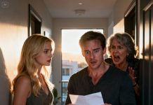 At six in the morning, my mother-in-law’s screams shook the entire building. “You changed the locks on our apartment?!” My husband rushed over, his face turning red. “Are you out of your mind?!” I stayed calm. No arguing. I simply handed him a white envelope. He tore it open, his eyes skimmed the first line… then he suddenly froze, his lips trembling…