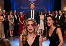 At our 10-year anniversary celebration, I stood in front of everyone with a black eye. The entire room went silent. My husband said proudly, “My sisters did that… they taught her some respect.” His sisters laughed, full of pride… Then my twin sister walked up to my husband—and did something that left every one of them speechless…