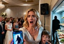 At my sister’s wedding, my seven-year-old suddenly squeezed my hand and whispered, “Mom… we need to leave. Right now.” I bent down with a gentle smile. “Why, honey?” He glanced around, then slowly took a phone out of his pocket. His voice shook—quiet but unmistakably clear: “Mom, watch this…” The screen lit up. And the instant I saw the video, I went completely still, my heart clenching as if someone had reached in and crushed it…