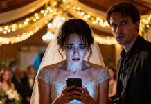 During my wedding, the photographer suddenly pulled me aside and whispered, ‘Check your phone. Don’t react.’ Confused, I glanced down and saw a message from an unknown number — attached was a photo of me taken just seconds earlier. My heart pounded as I opened it. The words beneath the picture made my stomach drop… and in that moment, I realized my perfect wedding was about to unravel.