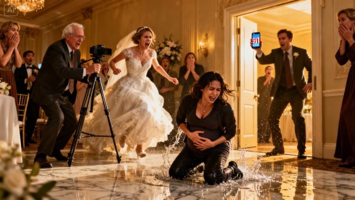 dreamina-2025-12-07-2582-A pregnant woman in a dark outfit kneels...