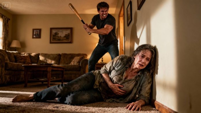 dreamina-2025-12-07-4633-A distressed middle-aged woman lies on t...