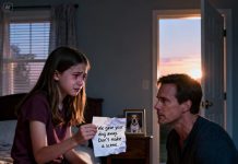 My 11-year-old daughter handed me the note her grandparents left on her door, her hands shaking: “We gave your dog away. Don’t make a scene.” Her eyes were swollen from crying, but I didn’t shed a tear. I just said, “Alright. Let me show them what consequences look like.” The next morning, a knock echoed through their house— and their screams were the first sign that everything was only beginning.