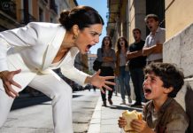 Una hermosa mujer abofeteó a un niño sin hogar y le tiró comida en la cara por ensuciar sus zapatos, pero nunca imaginó que este acto un día la llenaría de arrepentimiento.