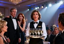 I disguised myself as a server at my husband’s retirement party — because he stated plainly: “This is a work event. Wives aren’t invited.” But as I carried a tray of drinks past a group of his colleagues, I heard someone say, “He talks about his wife all the time!” I looked toward my husband — a young woman placed her hand on his shoulder, whispering something that made him blush. I moved closer… and discovered a small display card on the central table, with my name placed in the position of honor. In that moment, I realized that everything I had suspected for so long… was completely wrong. And the real truth was standing right behind that woman.