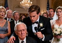 I arrived at my son’s wedding as a proud single dad, but when I sat down, I saw the name card waiting for me: “Fake father — low education.” The bride’s relatives erupted in laughter, nudging each other with smug, mocking looks. I stayed quiet, keeping myself steady. Then my son stood up, took the microphone, and said, “Dad, let’s leave.” The entire room went silent, the bride’s family went ghost-white, and as we walked out of the ceremony… the real nightmare began — but not for us.