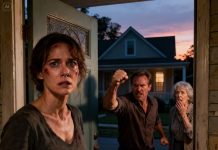 After eleven years away, I flew home for my grandfather’s funeral. My mom opened the door—then her new husband stepped forward and raised his fist. “This isn’t your house anymore,” he growled. I wiped the blood from my lip and said nothing. Because what he didn’t know—what no one expected—was that I still had the original deed papers… and a lawyer who loved cases like this.