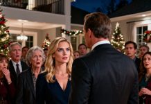 At our family’s Christmas party, my father introduced me to the CEO he desperately wanted to impress, claiming I was “just the housemaid.” My mother chimed in, “We only let her stay because we feel sorry for her — she cleans well.” But both of them went rigid when the CEO looked straight at them and said, “Is that so? I know exactly who she is…” before heading toward me with unmistakable respect, silencing the entire room.