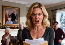 On Christmas night, I saw a framed family photo—but my daughter’s face, only nine years old, had been completely CUT OUT. No one said a word about it. She swallowed hard… then stayed silent. The next day, I handed my parents an envelope. They opened it—and started SCREAMING…