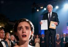 I handed him my lunch at the bus stop while my hands trembled from hunger. “You’ll need this more than I do,” I said. He looked up, eyes sharp despite the shaking. “Kindness always reveals blood,” he murmured. Three weeks later, I froze as he walked onto the stage at my stepfather’s charity gala. DNA results in hand. Secrets exposed. And in that moment, I realized my family wasn’t who they claimed to be— and neither was I.