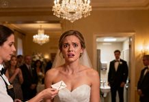 My husband didn’t say a single word throughout our entire wedding ceremony. “What’s wrong? Why aren’t you saying anything?” I asked him, but he just stared silently. Then, when he went into the restroom, a waitress quietly approached me. She handed me a small piece of paper. I opened it right there and was completely silent