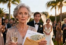 At my daughter’s beach wedding, her fiancé smirked and said, “Pay $50,000 for this luxury—or disappear forever.” I blinked as my daughter added, “Or enjoy solitude in an old-age home.” I calmly sipped my champagne, smiled, and whispered, “You forgot one thing.” Their faces went pale. Moments later, chaos erupted—and I never lifted a finger.