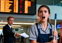 I was scrubbing airport toilets when a man in a suit said quietly, “Is your mother Claire?” I laughed—until he showed me proof. My “broke” family had stolen my nine-figure inheritance by forging my name. My hands shook, not from the bleach, but from the timing. Tonight, passengers will stare at the departures board— and realize my family’s lies are about to take off… without them.