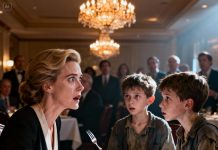 In the middle of the upscale restaurant, two scruffy little twin boys approached the table of the wealthy woman. One of them timidly asked, “Ma’am… could we have some leftover food, please?” She looked up—and her heart nearly stopped. Those eyes, that nose… identical to the two sons she had been searching for for years. Her voice trembled as she whispered, “Who… are you? Why do you look so much like their mother?” The twins looked at each other—and their reply began to unravel a devastating secret