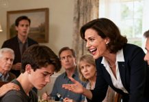 “Your son will never afford a house in his life,” my sister burst out laughing, cutting straight through the family dinner. My son looked down, silent in a way that broke my heart. I didn’t argue. I quietly unlocked my phone and held the screen out toward her. Her smile disappeared at once, her face going pale as though she’d seen something forbidden. The whole table went rigid, cutlery clinking as it fell. And I still wasn’t done—because what I was about to say next was what truly took everyone’s breath away.