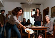 Durante la cena familiar, mi hija de tres años intentó coger un bocado del plato de mi hermana. En un instante, mi hermana se enfureció: agarró el plato y se lo lanzó a la cara. “¡Toma! ¡Come como un perro!”, gritó, inmovilizando a mi hija sollozante contra el suelo. Antes de que pudiera moverme, le tiró del pelo a mi pequeña y la volvió a tumbar. El llanto de mi hija inundó la sala y todos se quedaron paralizados. Entonces mi madre dijo con frialdad: “Algunos niños solo aprenden límites a la fuerza”. Y eso fue todo por mi parte. Me puse de pie, temblando pero tranquila, y dije las palabras que hicieron que toda la sala se quedara en silencio: “Lo grabé todo”. La expresión de mi hermana cuando hice esa llamada después… nunca la olvidaré.