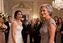 “What are you doing here? You weren’t invited!” my son’s bride snapped during the wedding. I simply smiled and said calmly, “I came to bring a special guest—someone who’s been dying to see you.” She was about to scoff, then she looked past me. The color drained from her face instantly. In that moment, I knew this was a scene she would never forget.