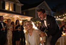 My son left me alone in the emergency room so he could rush back to his promotion party, celebrating his new title as Director. Trying to endure the pain, I took a taxi to his house to congratulate him — but the moment he saw me, he dragged me outside and hissed, “You’re embarrassing me. Don’t show up looking like this.” What happened next made everyone at the party fall completely silent…