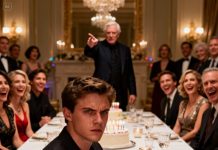 The room erupted in laughter when he looked straight at me and said coldly, “You get nothing — you were never my son.” I clenched my fists under the table, my heart pounding in my ears. My brother smirked. I was about to walk out when a man in a tailored suit slowly stood up and said, “Excuse me… there’s something everyone here needs to hear.” That’s when everything changed.