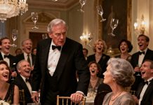 “This is the fat pig we have to put up with,” my son’s new wife laughed as she introduced me to her wealthy family. They all laughed along. I stayed silent. Then her father looked closely at my face—and froze. He stood up abruptly, his voice trembling. “Wait… aren’t you my new boss?” The laughter died instantly, and the room fell into a silence so thick you could feel it.