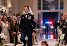 On my wedding day, my mother-in-law sneered, “A poor soldier marrying into our family? Pathetic.” My fiancé laughed, and my own dad didn’t stop them—until my daughter ran in sobbing, “Mom… they’re lying!” The room froze when I stood up in uniform and said, “You’re right. I am just a soldier… the one assigned to investigate your family’s crimes.” Then sirens wailed outside. And that was only the beginning.